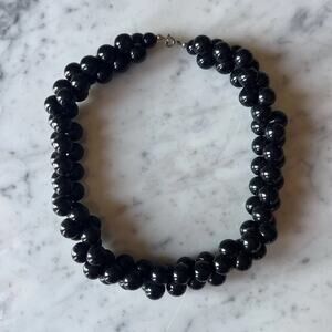 Vintage Black Beaded Necklace Spring Ring Closure Round